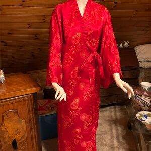 Elegant Red Kimono with Gold Accents